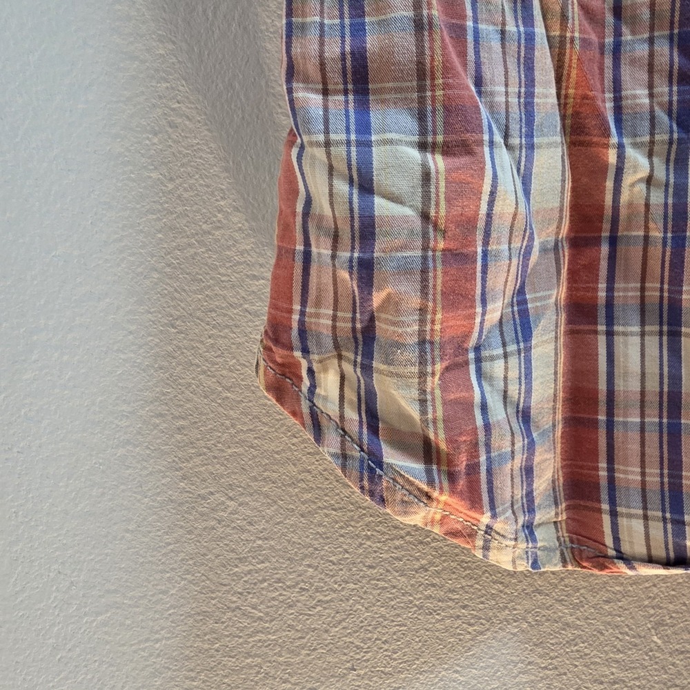 Lucky Brand Shirt Mens Large Red Plaid Pearl Snap Cowboy Outdoors Casual Classic - Picture 6 of 8
